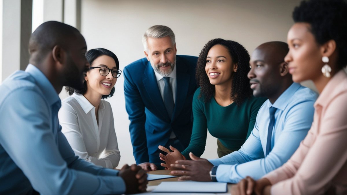 A founder at the center of multiple team conversations, illustrating how the founder sales bottleneck develops when revenue progression depends on a single leader's involvement and authority